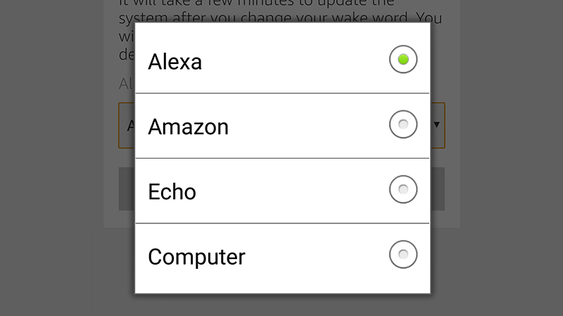 You can change Echo’s wake word, though the options are limited. (Image: Screenshot)